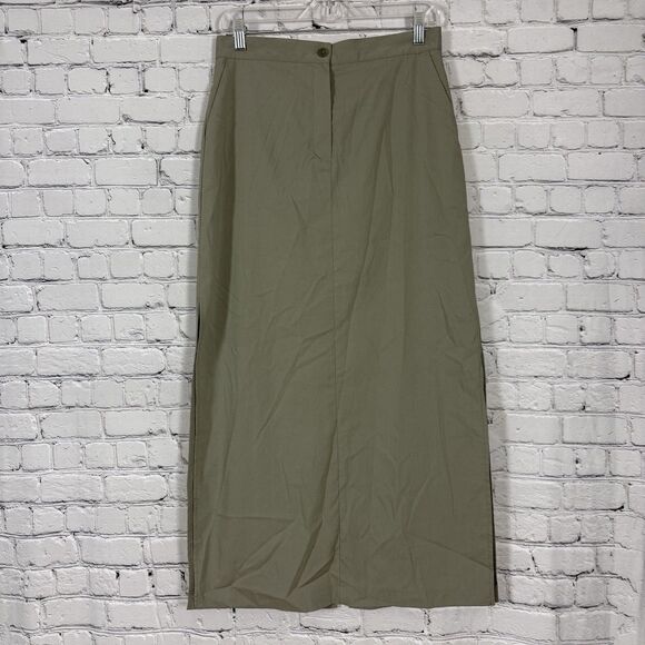 The Frankie Shop Maxi Skirt Olive Women S High Waisted Side Back Slits Pockets - Picture 1 of 16